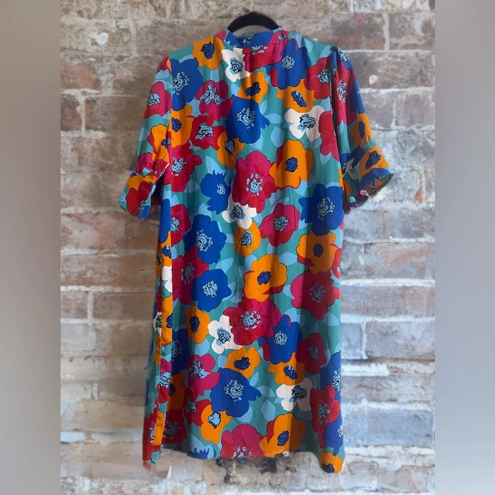Colorful Floral Shift Dress L Flutter Sleeve Lightweight - Picture 2 of 2